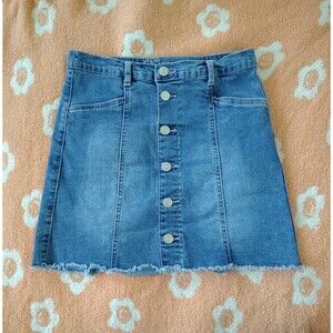 Wonder Nation Skirt Girls Large 10-12 Blue Denim Button Front Raw Hem Youth Kids